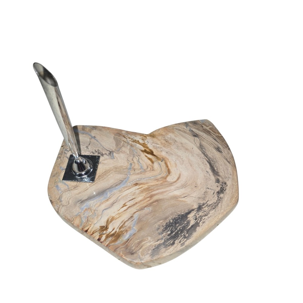 Vintage Desk Fountain Chrome Pen Holder with Polished‎ Stone Base Stand Office